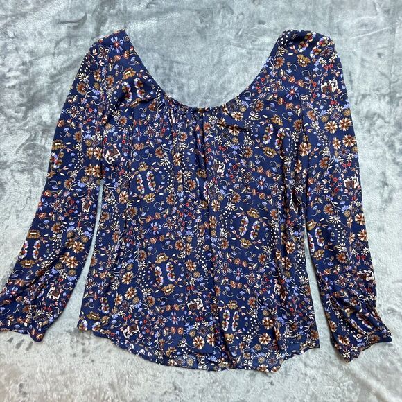 Forever 21 Shirt Womens Large Peasant Top Floral Elephant Cottage Boho Bohemian - Picture 2 of 6